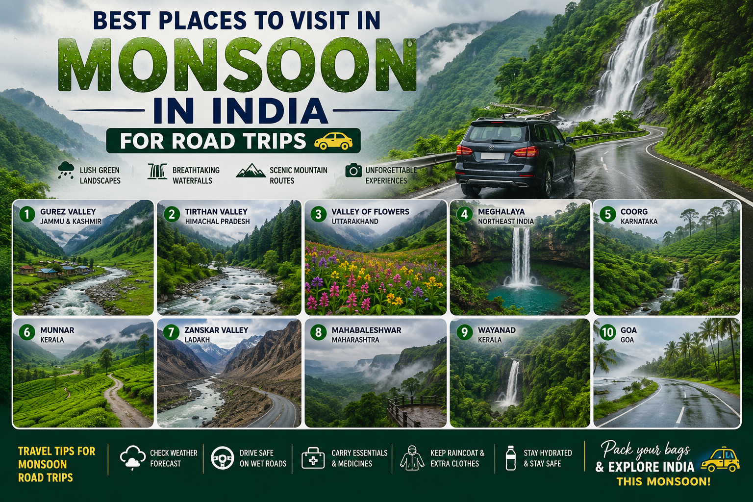 Best Places to Visit in Monsoon in India for Road Trips